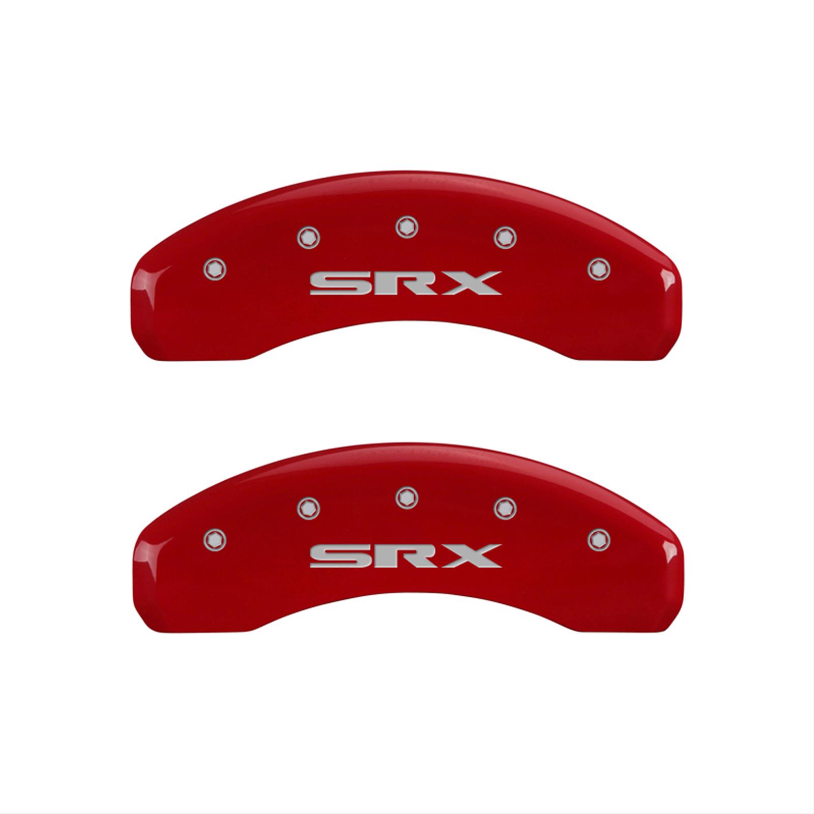MGP 4 Caliper Covers Engraved Front Cursive/Cadillac Engraved Rear SRX Red finish silver ch thumbnail 2