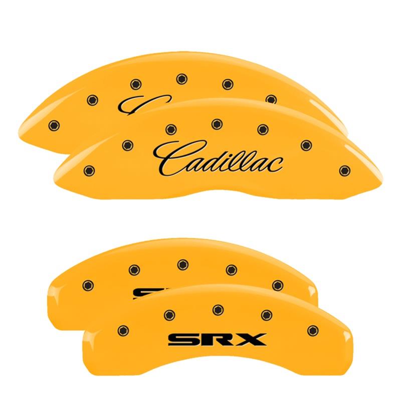 MGP 4 Caliper Covers Engraved Front Cadillac Rear SRX Yellow Finish Black Char 2010 Cadillac SRX thumbnail 3