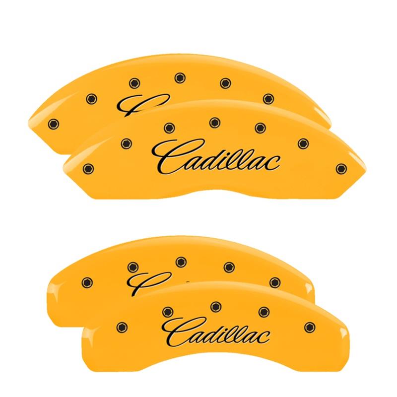 MGP 4 Caliper Covers Engraved F & R Cursive/Cadillac Yellow Finish Black Char 2007 Cadillac DTS thumbnail 3