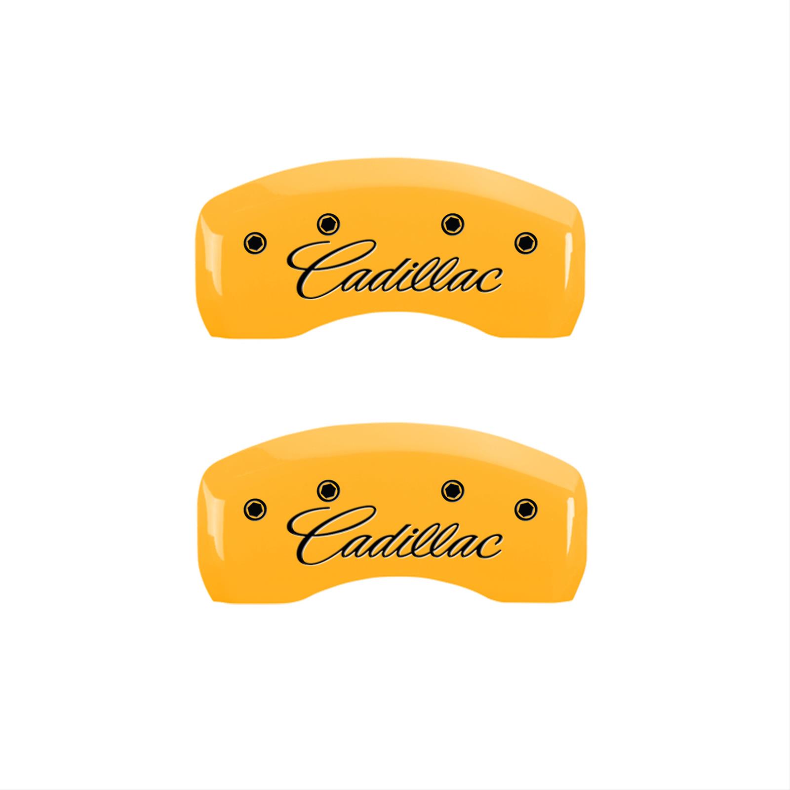 MGP 4 Caliper Covers Engraved Front & Rear Cursive/Cadillac Yellow finish black ch thumbnail 2