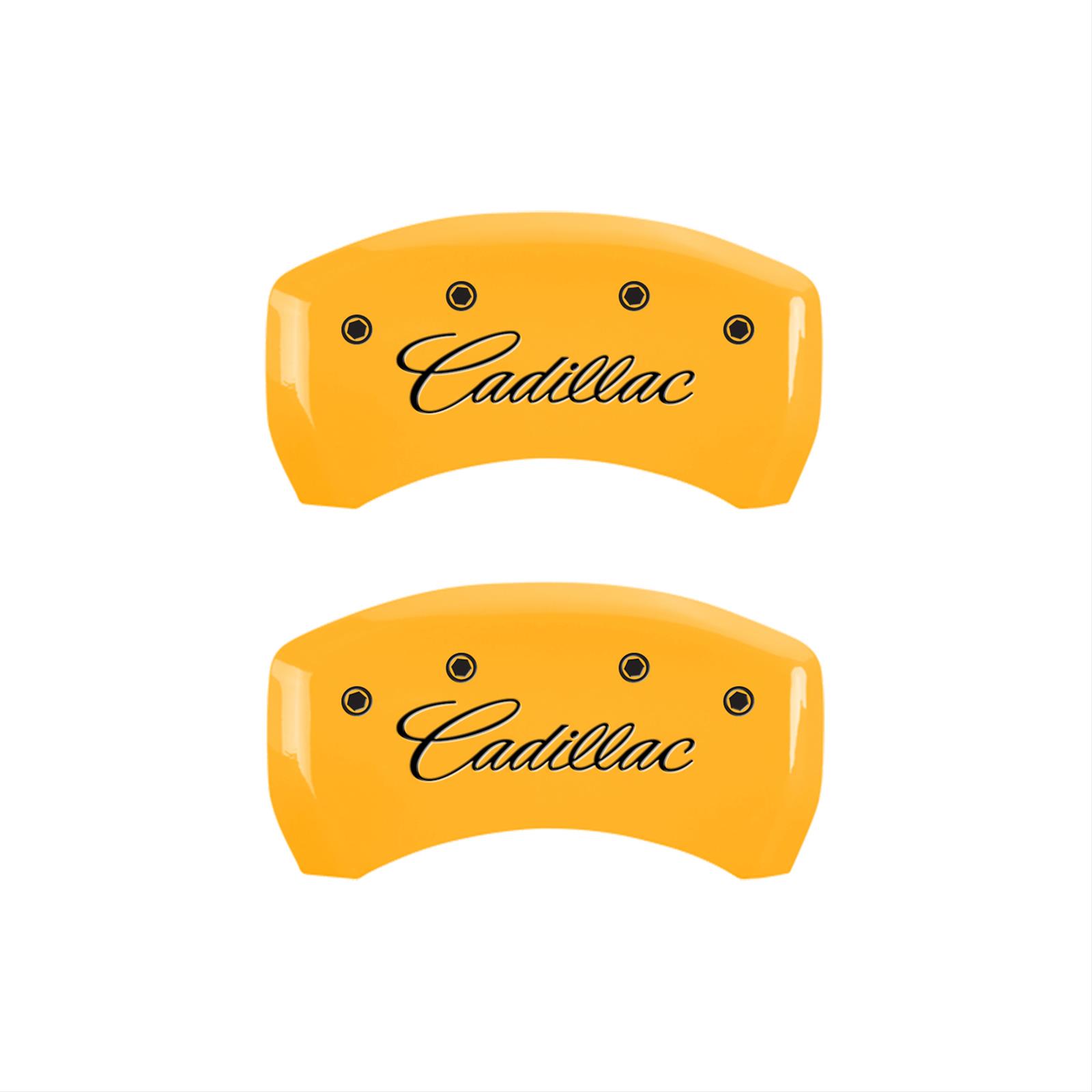MGP 4 Caliper Covers Engraved Front & Rear Cursive/Cadillac Yellow finish black ch thumbnail 2