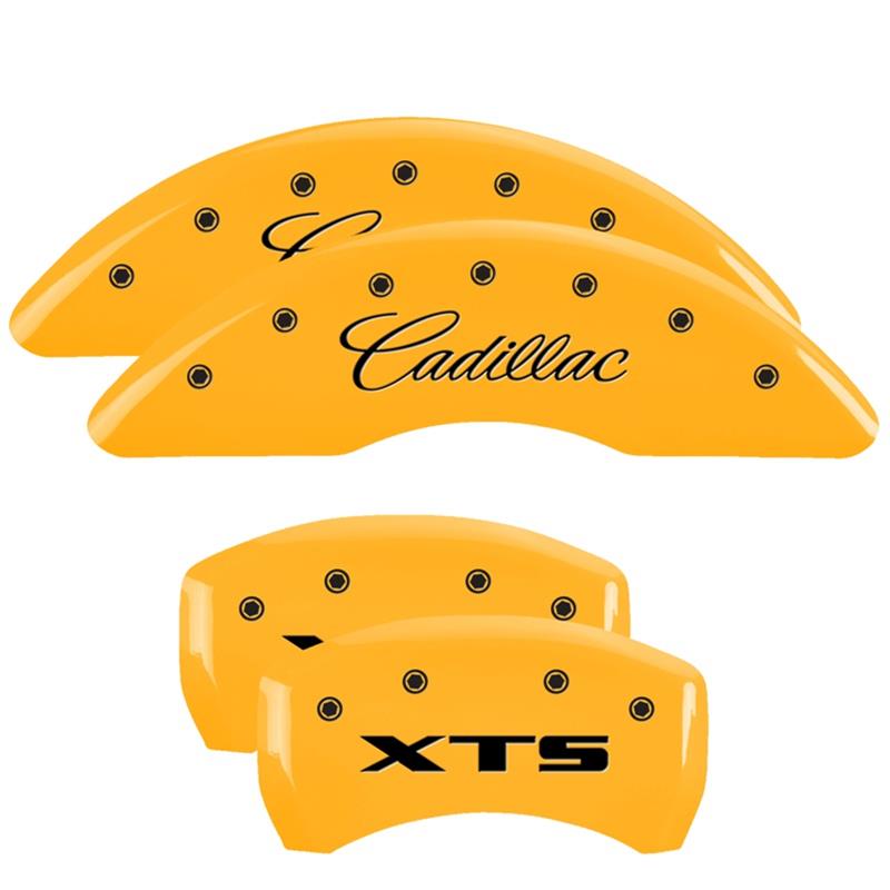 MGP 4 Caliper Covers Engraved Front Cadillac Engraved Rear XTS Yellow finish black ch thumbnail 3