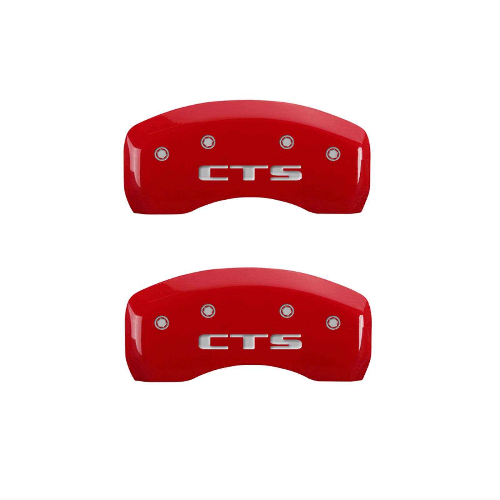 MGP 4 Caliper Covers Engraved Front Cursive/Cadillac Engraved Rear CTS Red finish silver ch thumbnail 2