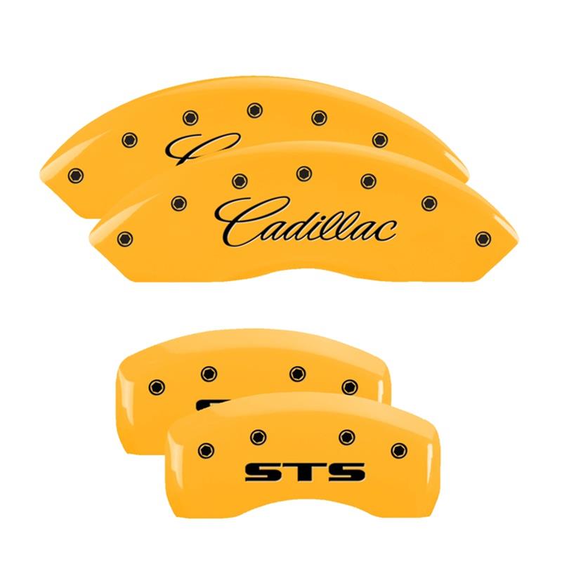 MGP 4 Caliper Covers Engraved Front Cadillac Rear STS Yellow Finish Black Char 2007 Cadillac XLR thumbnail 3
