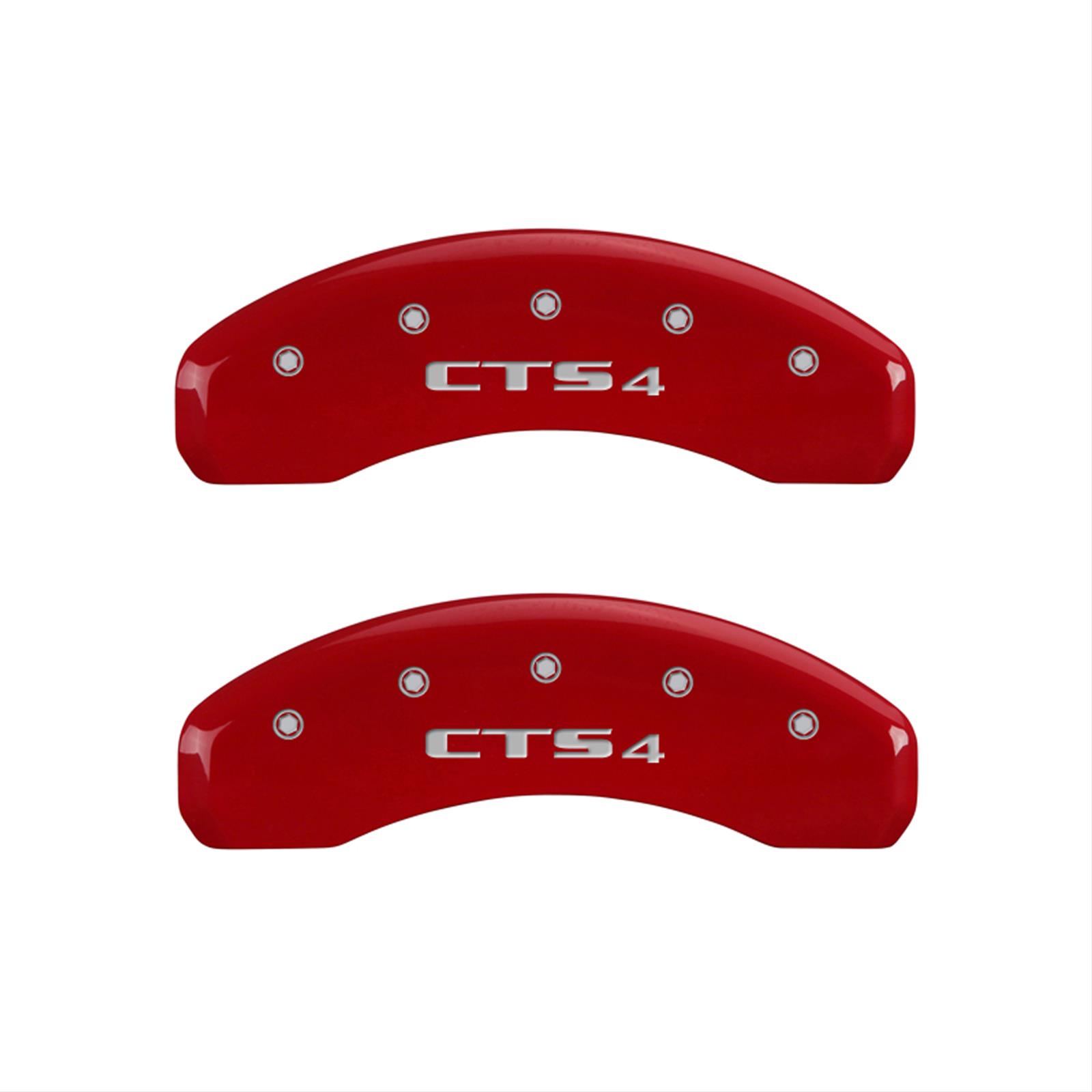 MGP 4 Caliper Covers Engraved Front Cursive/Cadillac Engraved Rear CTS4 Red finish silver ch thumbnail 2