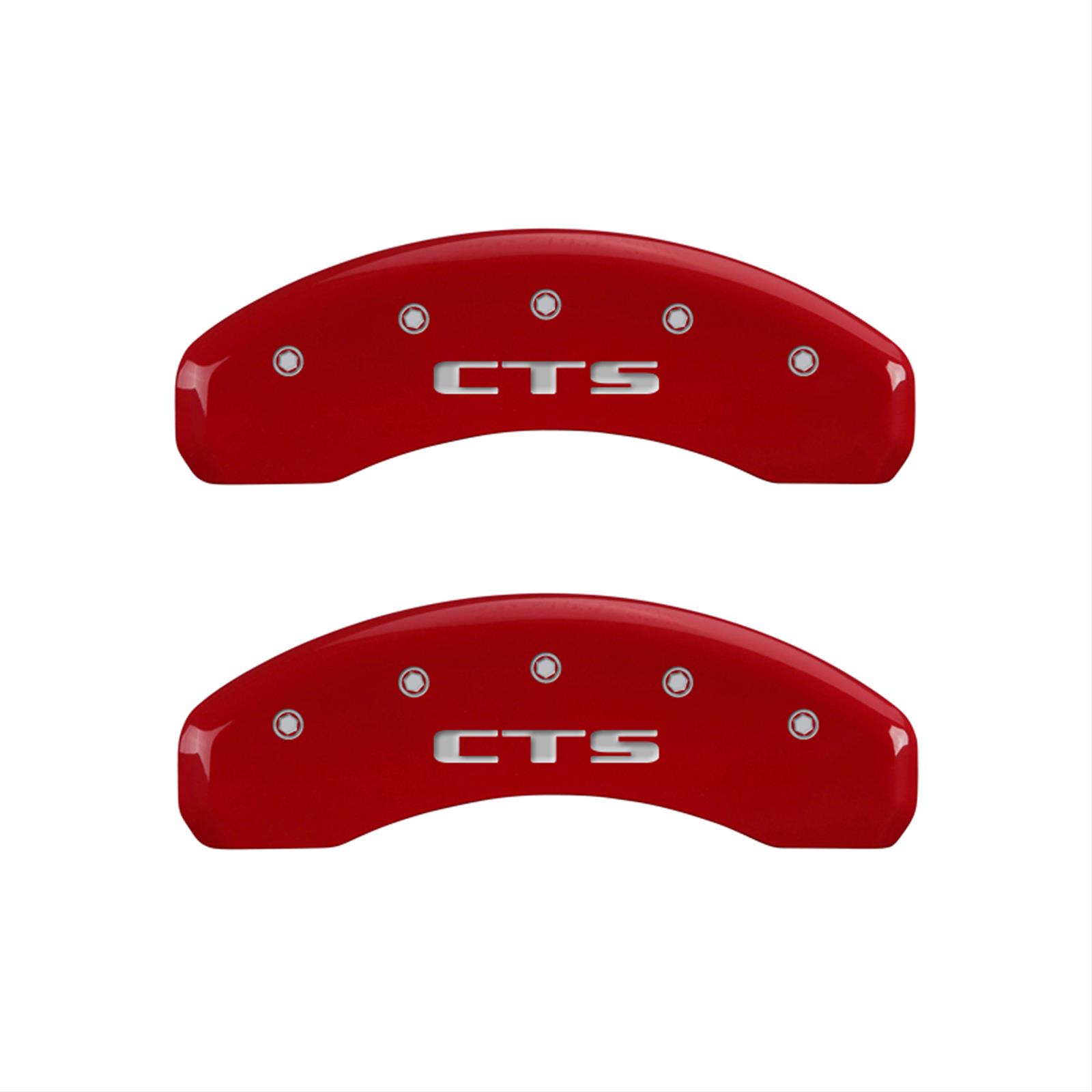 MGP 4 Caliper Covers Engraved Front Cursive/Cadillac Engraved Rear CTS Red finish silver ch thumbnail 2