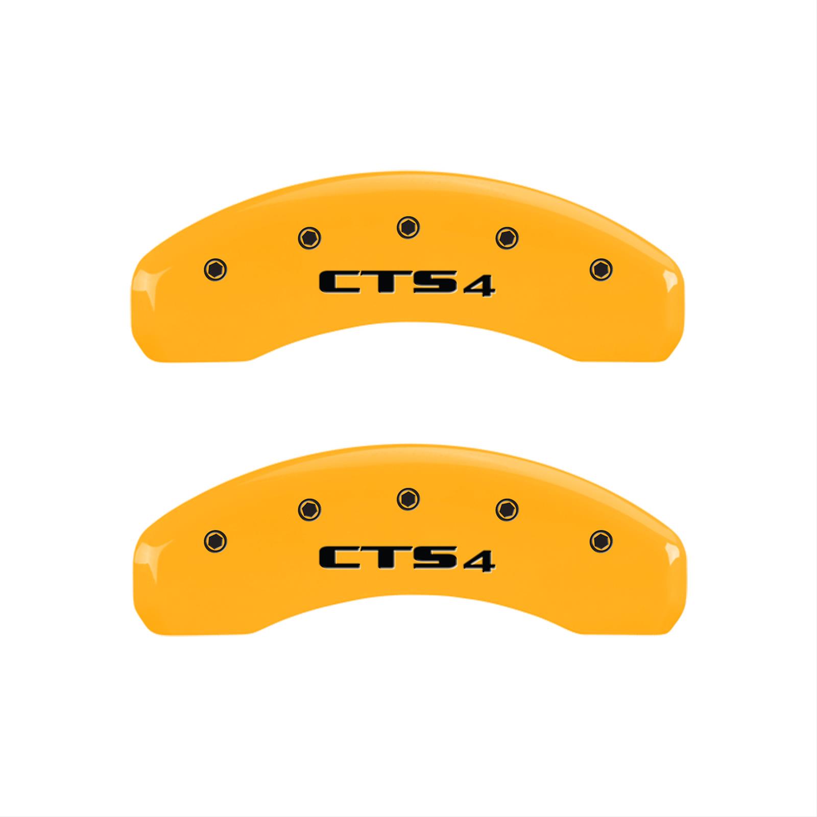 MGP 4 Caliper Covers Engraved Front Cursive/Cadillac Engraved Rear CTS4 Yellow finish black ch thumbnail 2