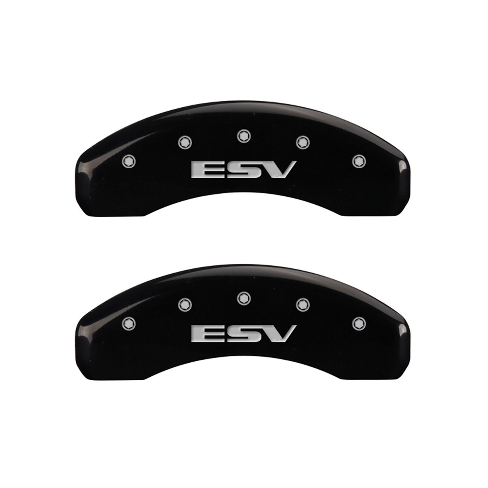 MGP 4 Caliper Covers Engraved Front Escalade Engraved Rear ESV Black finish silver ch