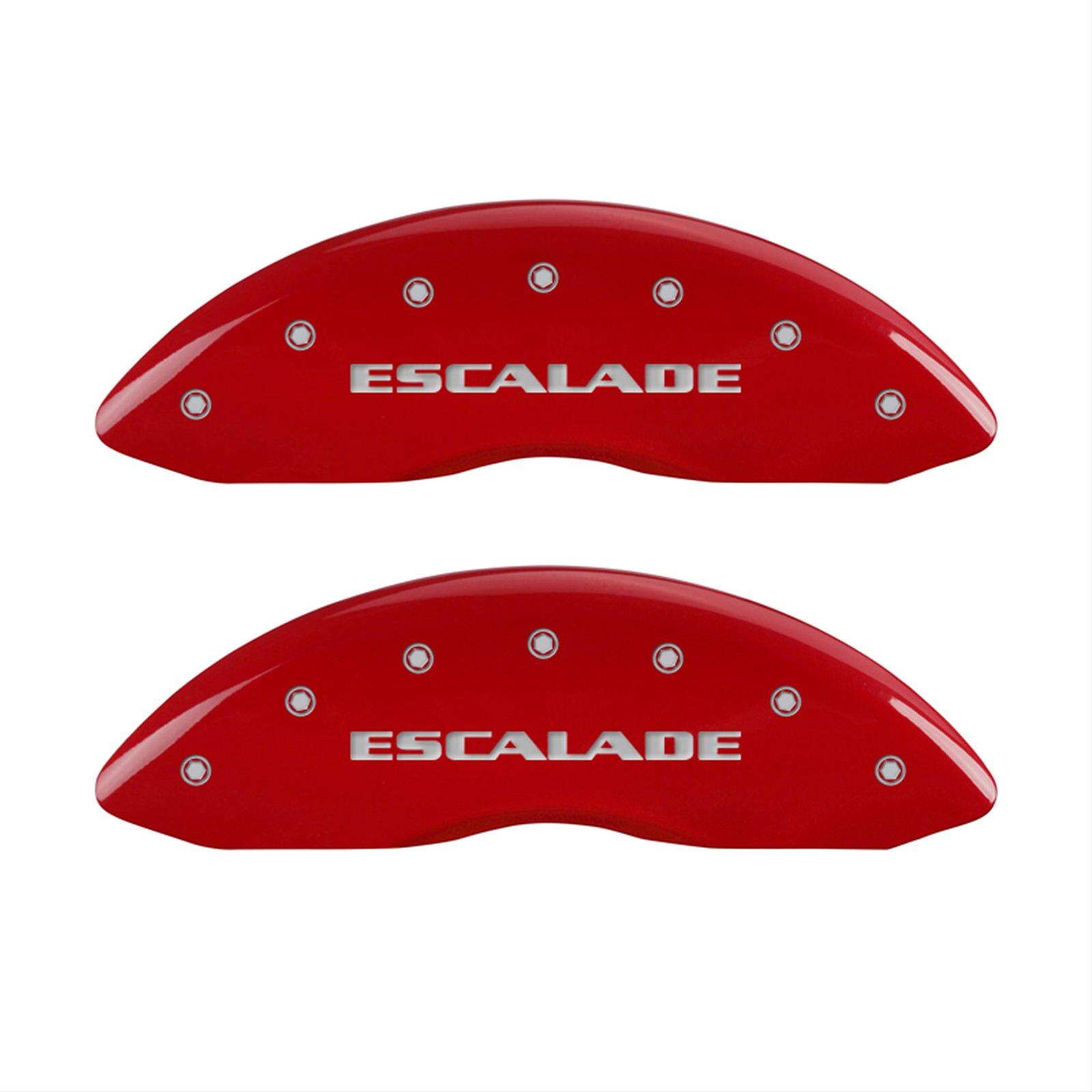 MGP 4 Caliper Covers Engraved Front Escalade Engraved Rear EXT Red finish silver ch