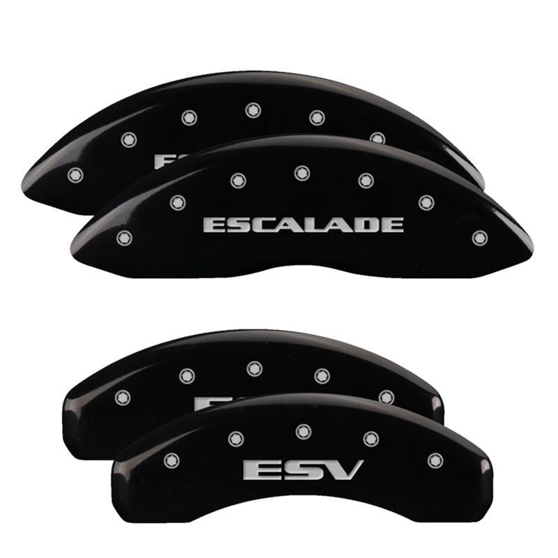 MGP 4 Caliper Covers Engraved Front Escalade Engraved Rear ESV Black finish silver ch thumbnail 3