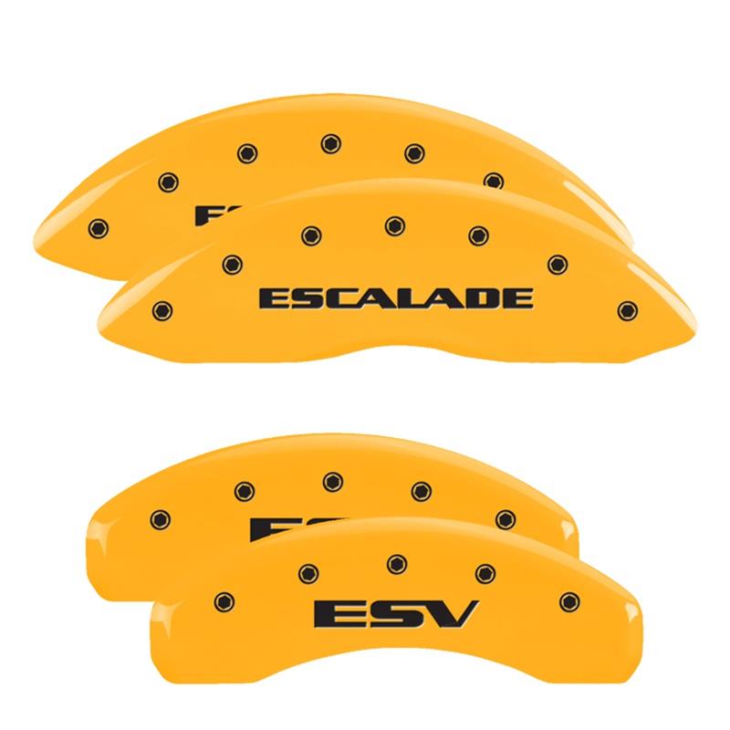 MGP 4 Caliper Covers Engraved Front Escalade Engraved Rear ESV Yellow finish black ch thumbnail 2