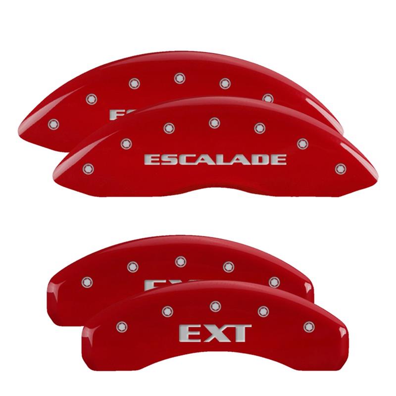 MGP 4 Caliper Covers Engraved Front Escalade Engraved Rear EXT Red finish silver ch thumbnail 3