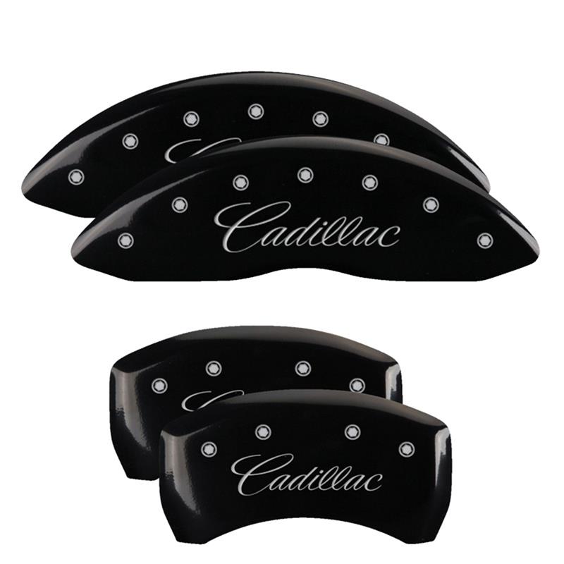 MGP 4 Caliper Covers Engraved Front & Rear Cursive/Cadillac Black finish silver ch thumbnail 2