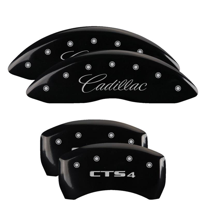 MGP 4 Caliper Covers Engraved Front Cursive/Cadillac Engraved Rear CTS4 Black finish silver ch thumbnail 3