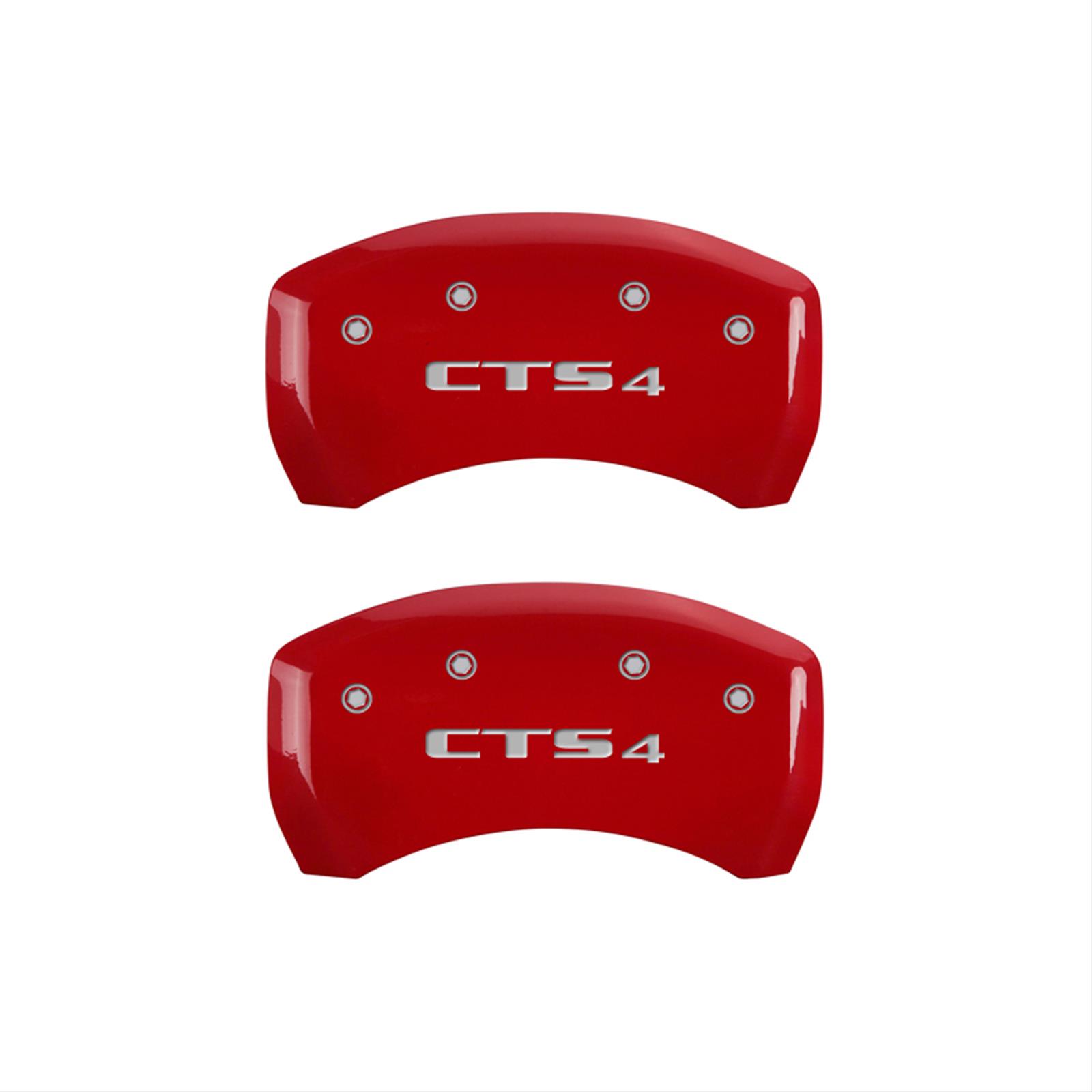 MGP 4 Caliper Covers Engraved Front Cursive/Cadillac Engraved Rear CTS4 Red finish silver ch thumbnail 2