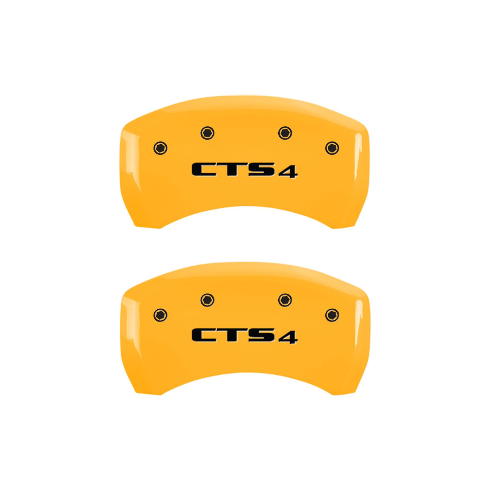MGP 4 Caliper Covers Engraved Front Cursive/Cadillac Engraved Rear CTS4 Yellow finish black ch thumbnail 2