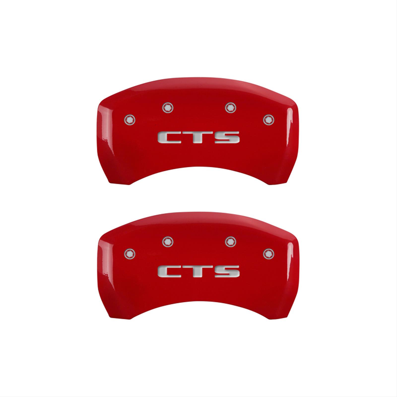 MGP 4 Caliper Covers Engraved Front Cursive/Cadillac Engraved Rear CTS Red finish silver ch thumbnail 2