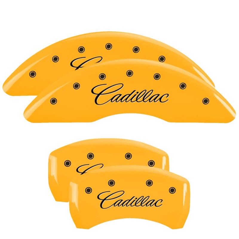 MGP 4 Caliper Covers Engraved Front & Rear Cursive/Cadillac Yellow finish black ch thumbnail 3