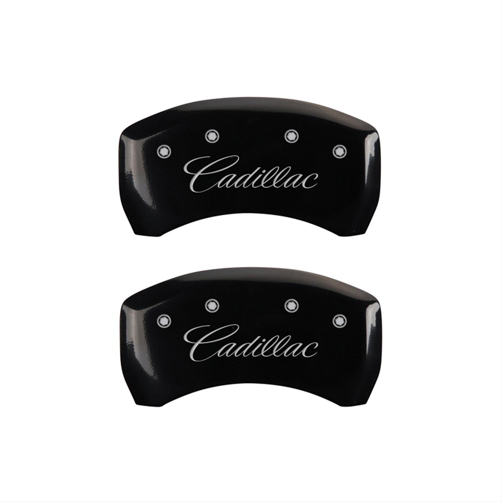 MGP 4 Caliper Covers Engraved F & R Cursive/Cadillac Black Finish Silver Char 2016 Cadillac CT6 thumbnail 2