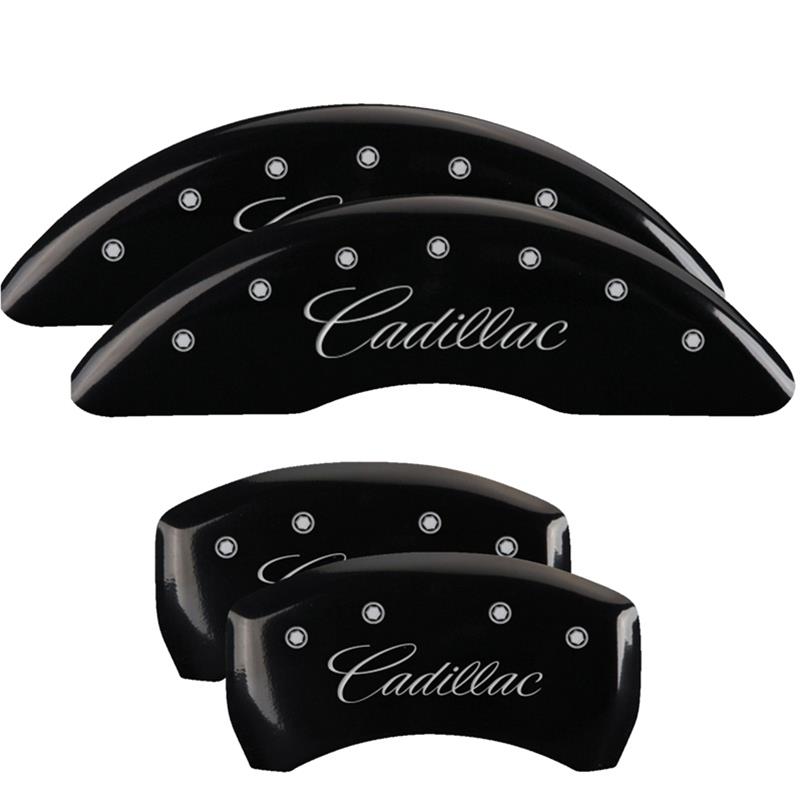 MGP 4 Caliper Covers Engraved F & R Cursive/Cadillac Black Finish Silver Char 2016 Cadillac CT6 thumbnail 3
