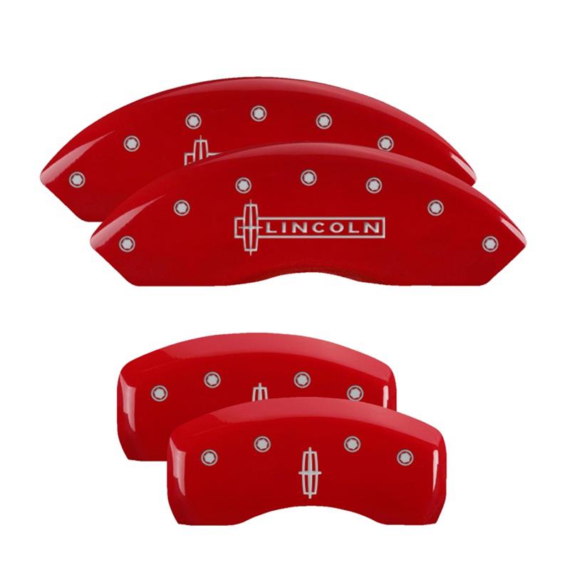 MGP 4 Caliper Covers Engraved Front Lincoln Engraved Rear Star logo Red finish silver ch thumbnail 3