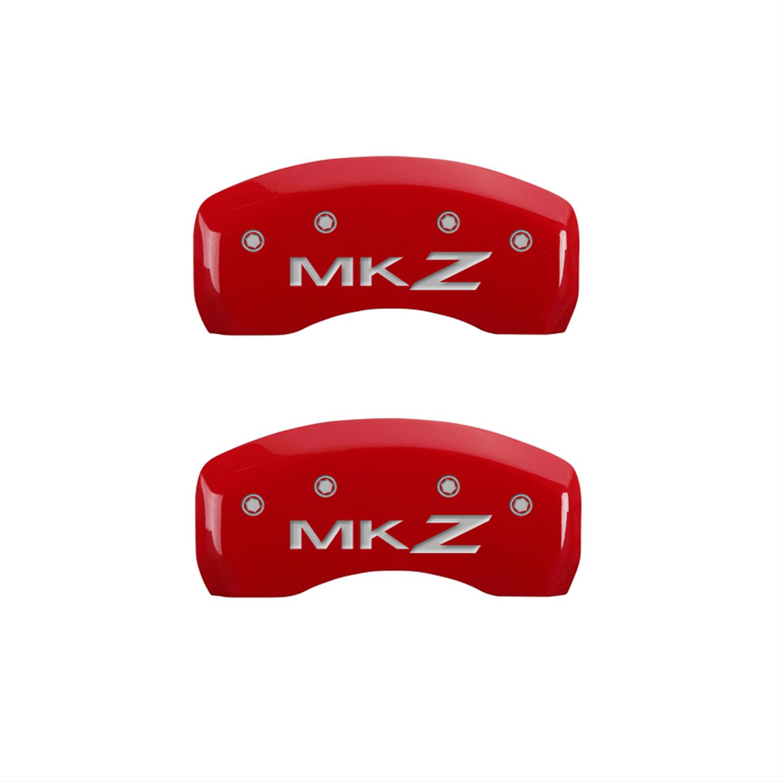MGP 4 Caliper Covers Engraved Front Lincoln Engraved Rear MKZ Red finish silver ch thumbnail 2