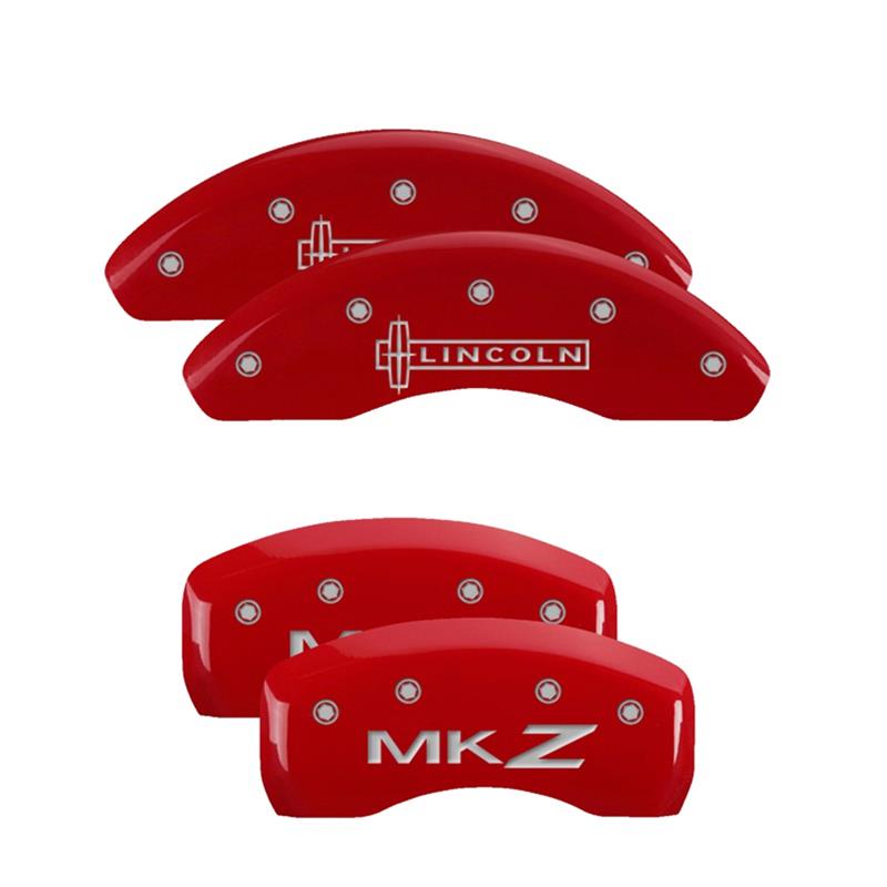 MGP 4 Caliper Covers Engraved Front Lincoln Engraved Rear MKZ Red finish silver ch thumbnail 3