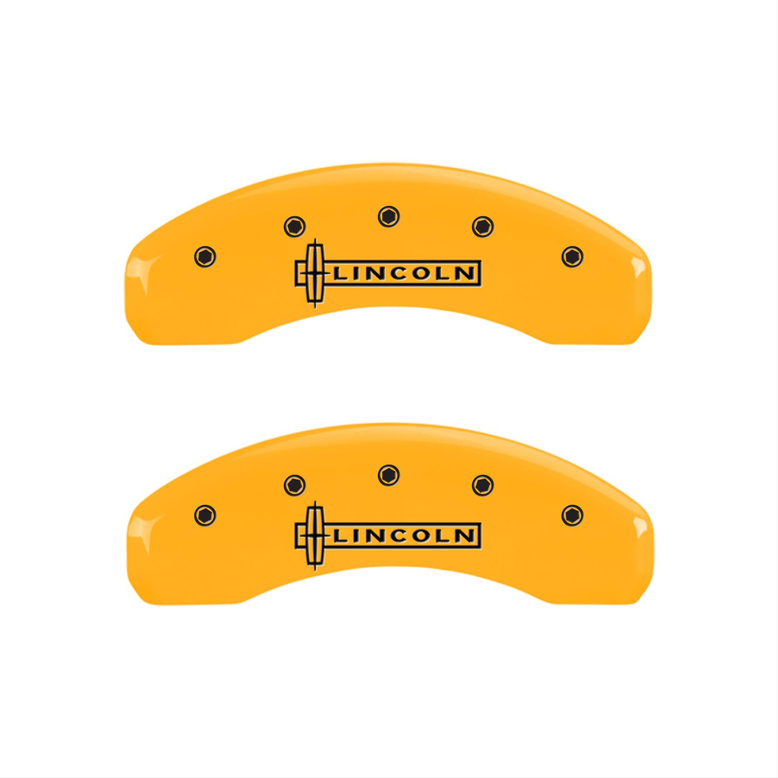 MGP 4 Caliper Covers Engraved Front & Rear Lincoln Yellow finish black ch thumbnail 2