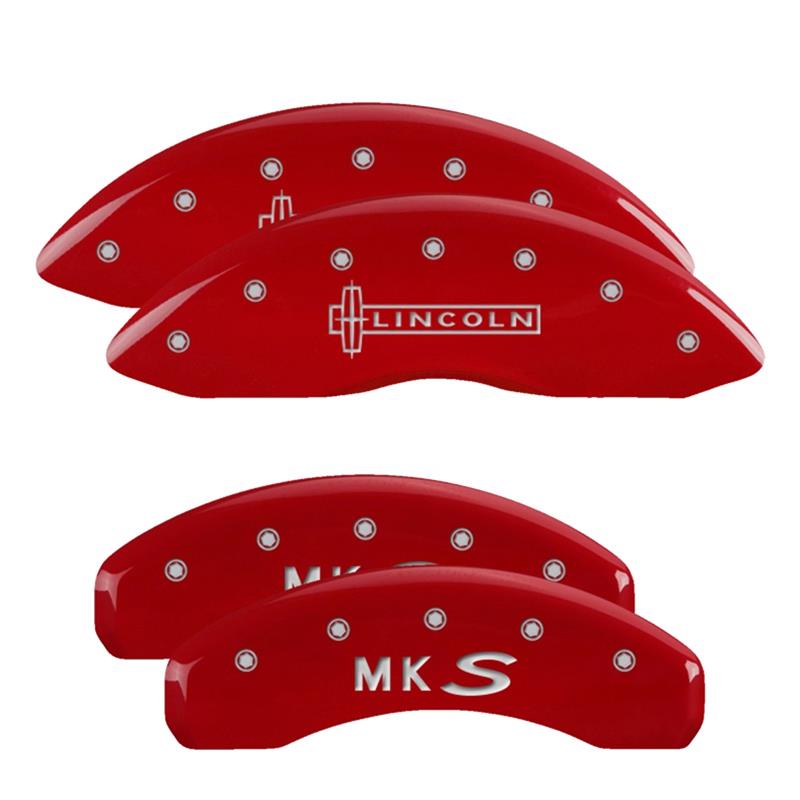 MGP 4 Caliper Covers Engraved Front Lincoln Engraved Rear MKS Red finish silver ch thumbnail 3