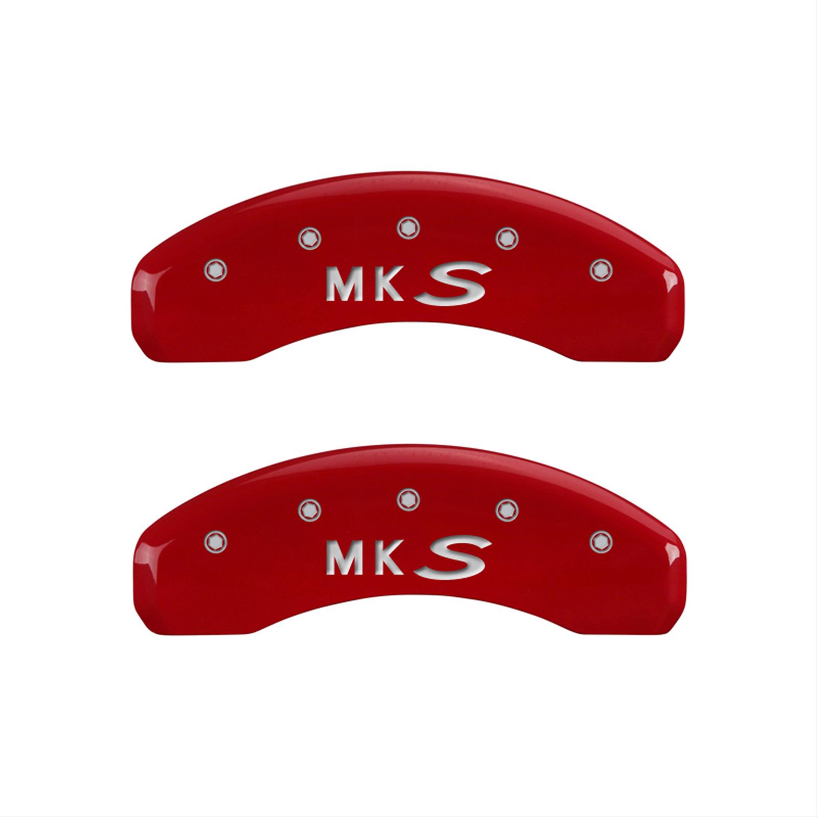 MGP 4 Caliper Covers Engraved Front Lincoln Engraved Rear MKS Red finish silver ch thumbnail 2
