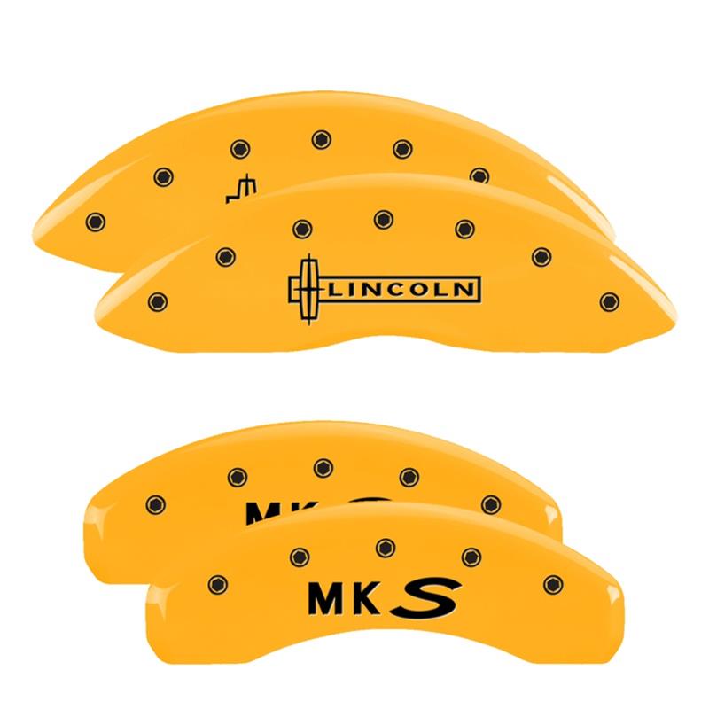 MGP 4 Caliper Covers Engraved Front Lincoln Engraved Rear MKS Yellow finish black ch thumbnail 3