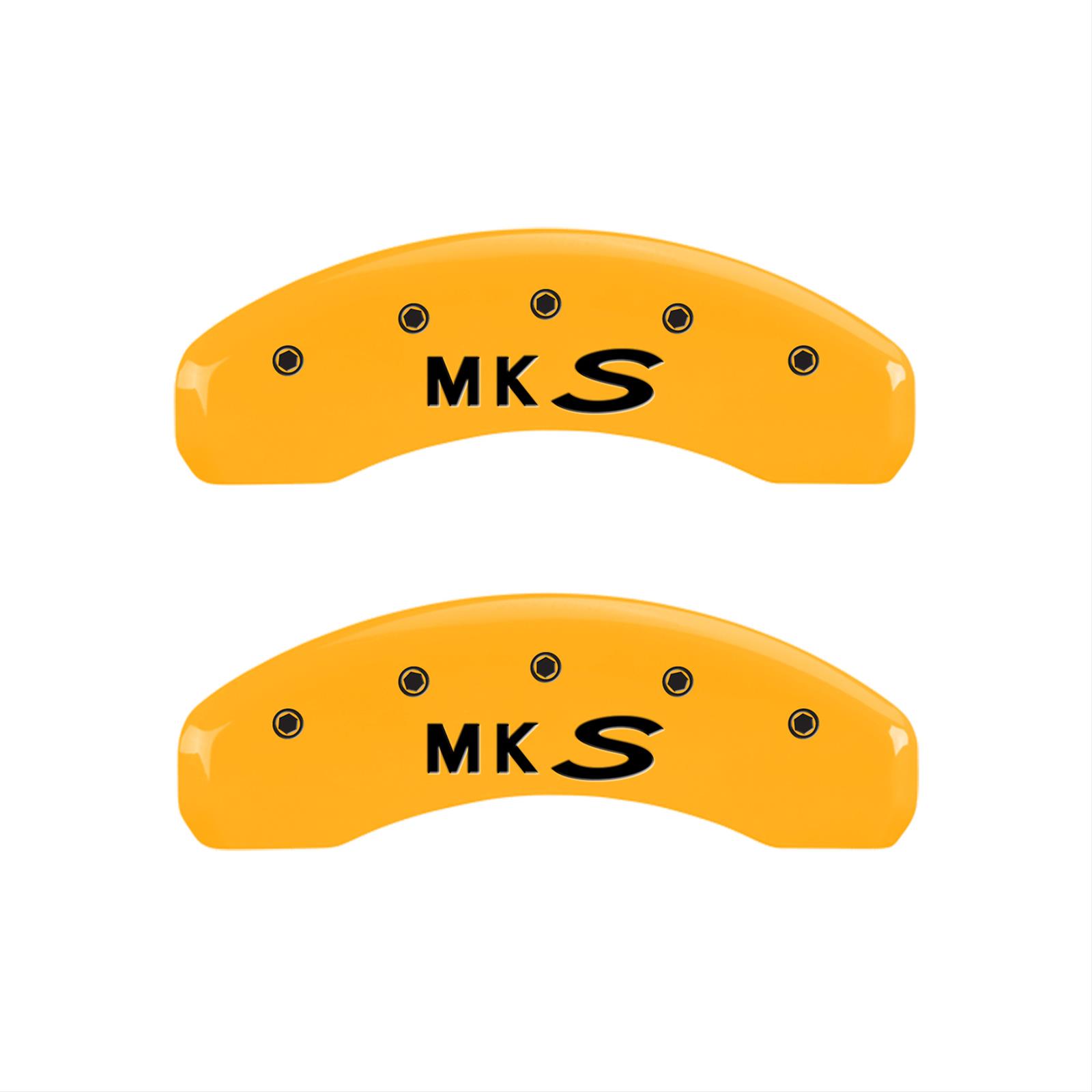 MGP 4 Caliper Covers Engraved Front Lincoln Engraved Rear MKS Yellow finish black ch thumbnail 2