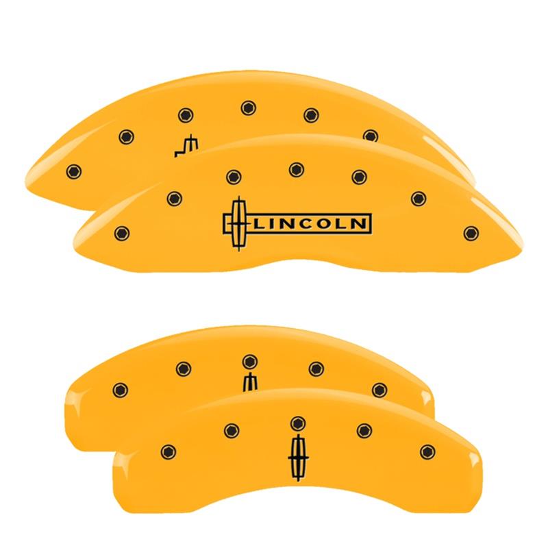 MGP 4 Caliper Covers Engraved Front Lincoln Engraved Rear Star logo Yellow finish black ch thumbnail 3