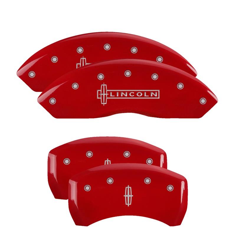 MGP 4 Caliper Covers Engraved Front Lincoln Engraved Rear Star logo Red finish silver ch thumbnail 3