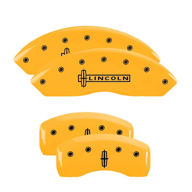MGP 4 Caliper Covers Engraved Front Lincoln Engraved Rear Star logo Yellow finish black ch thumbnail 3