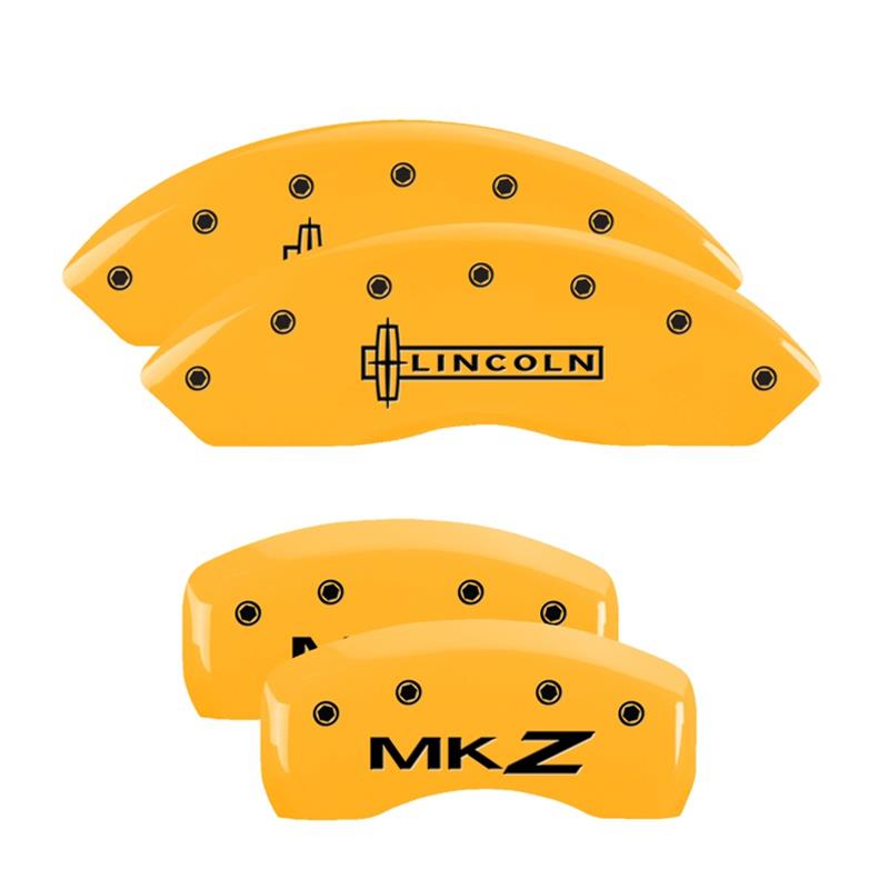 MGP 4 Caliper Covers Engraved Front Lincoln Engraved Rear MKZ Yellow finish black ch thumbnail 3