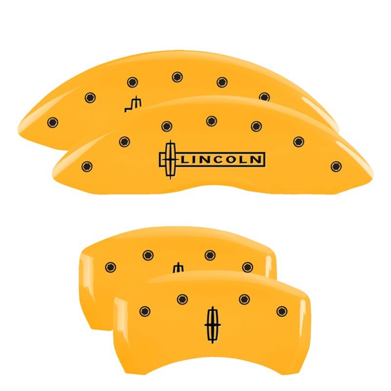 MGP 4 Caliper Covers Engraved Front Lincoln Engraved Rear Star logo Yellow finish black ch thumbnail 3