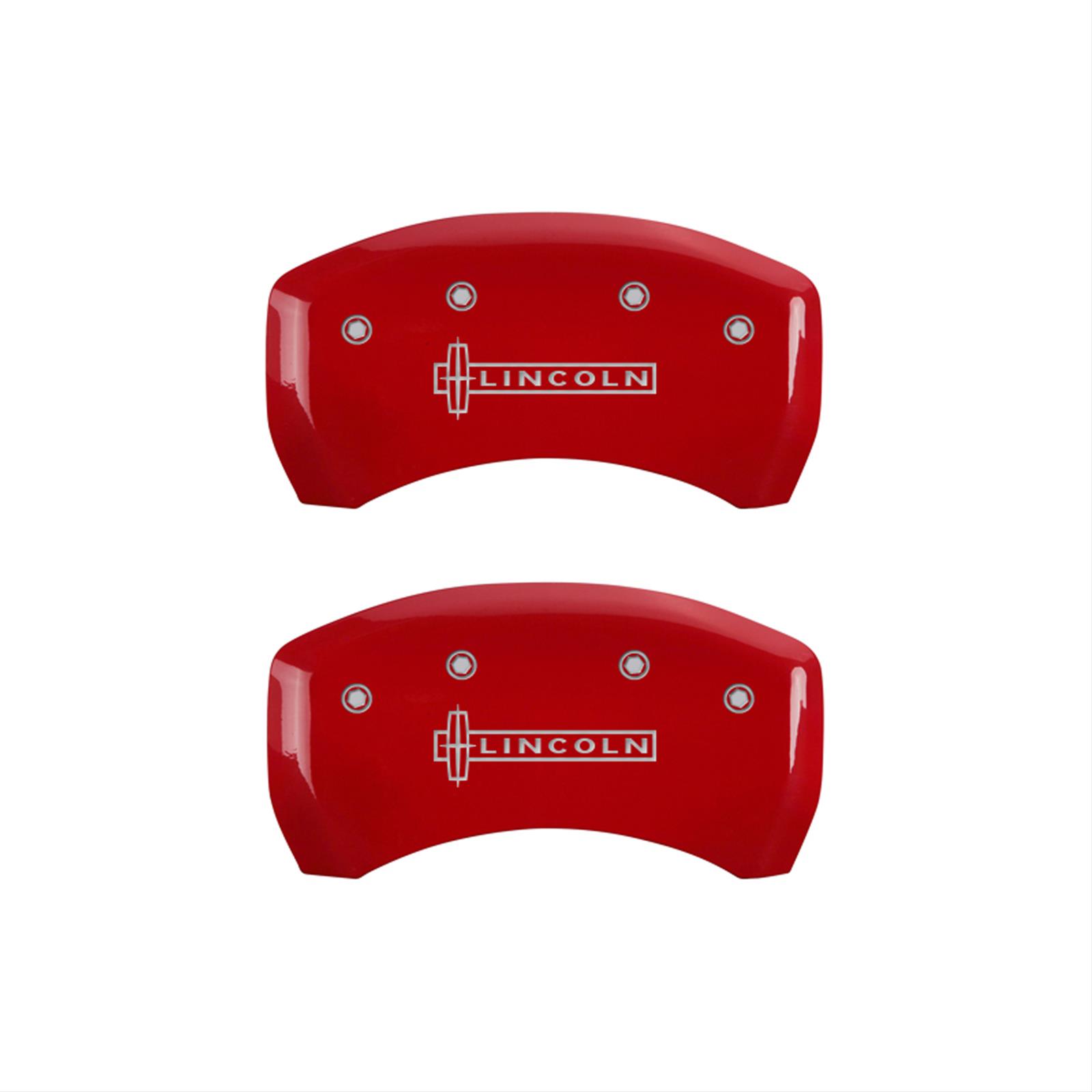 MGP 4 Caliper Covers Engraved Front & Rear Lincoln Red finish silver ch thumbnail 2