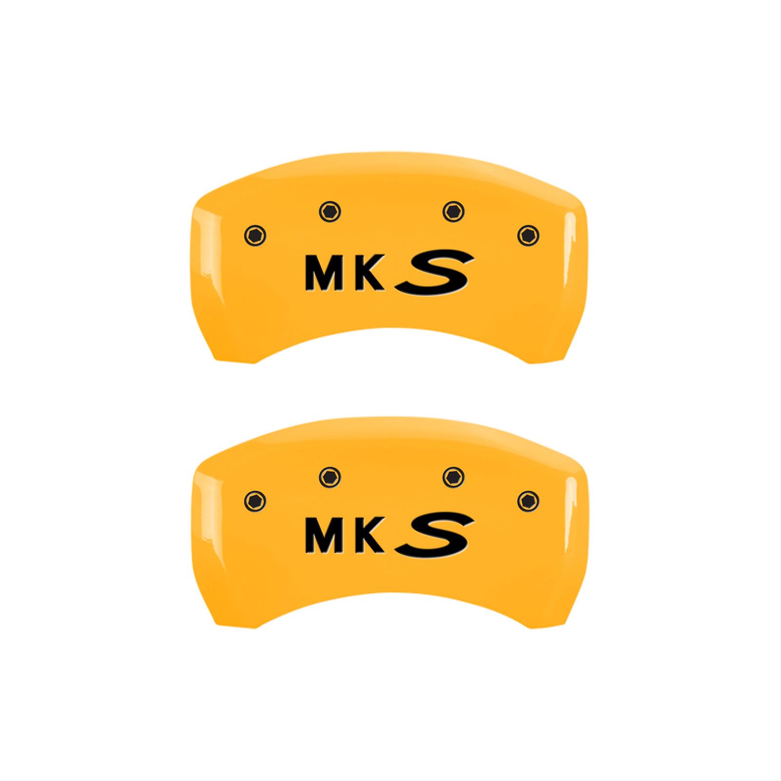 MGP 4 Caliper Covers Engraved Front Lincoln Engraved Rear MKS Yellow finish black ch