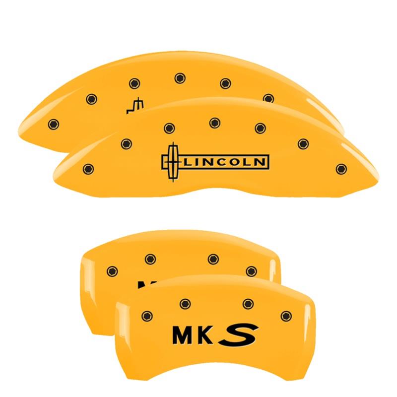 MGP 4 Caliper Covers Engraved Front Lincoln Engraved Rear MKS Yellow finish black ch thumbnail 3