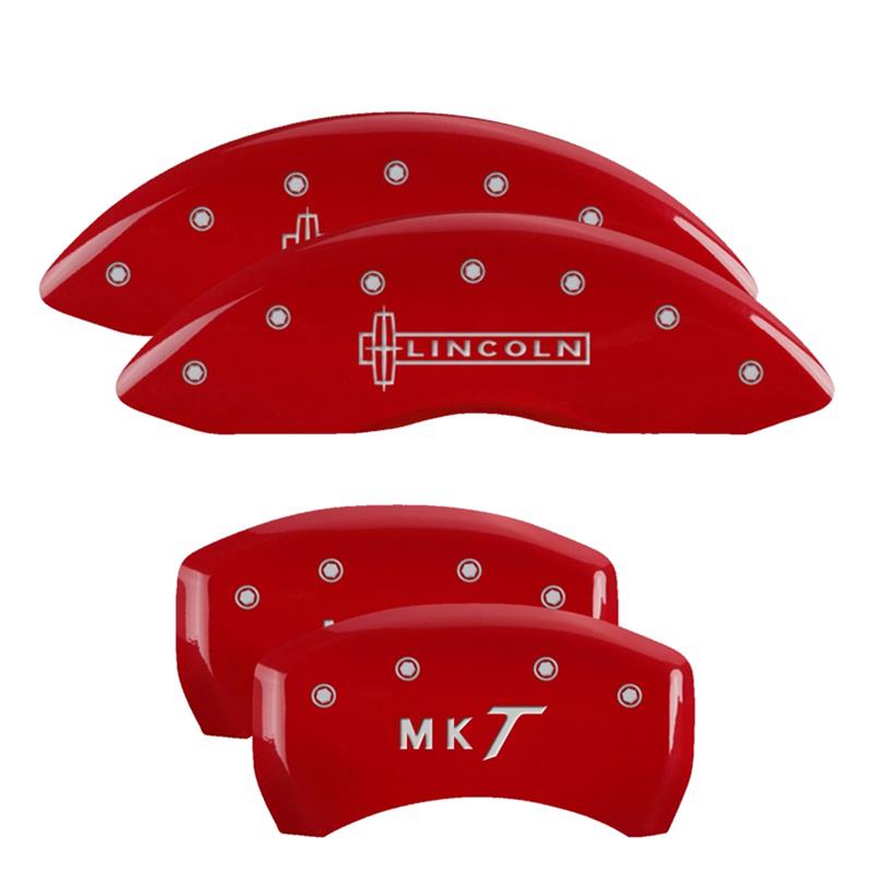MGP 4 Caliper Covers Engraved Front Lincoln Engraved Rear MKT Red finish silver ch thumbnail 3
