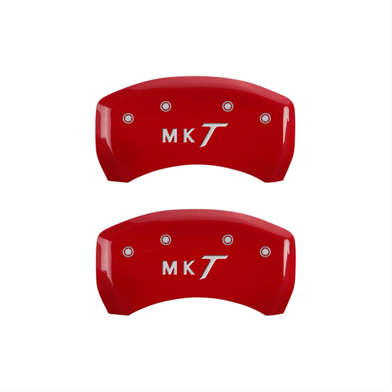 MGP 4 Caliper Covers Engraved Front Lincoln Engraved Rear MKT Red finish silver ch thumbnail 2