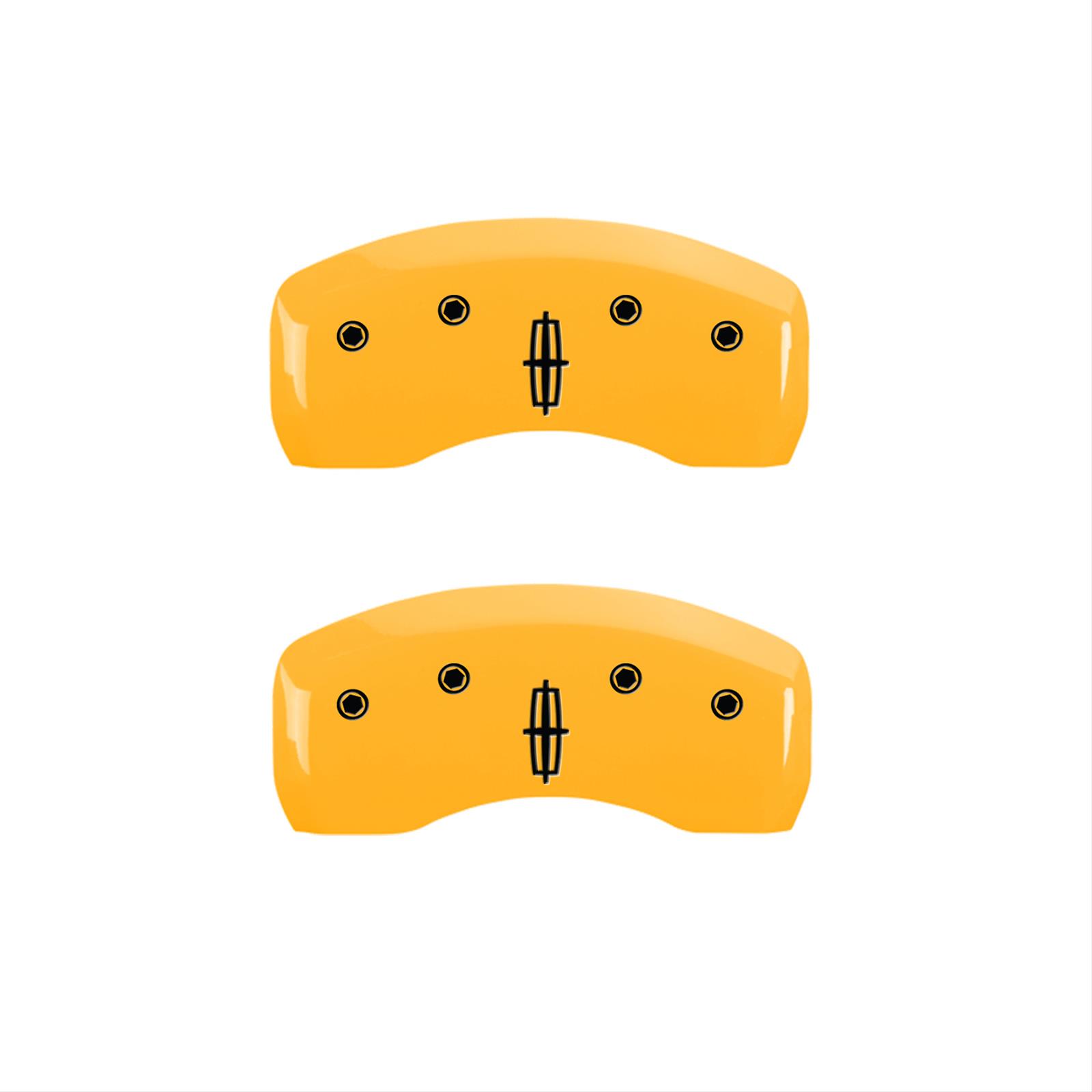 MGP 4 Caliper Covers Engraved Front Lincoln Engraved Rear Star logo Yellow finish black ch thumbnail 2