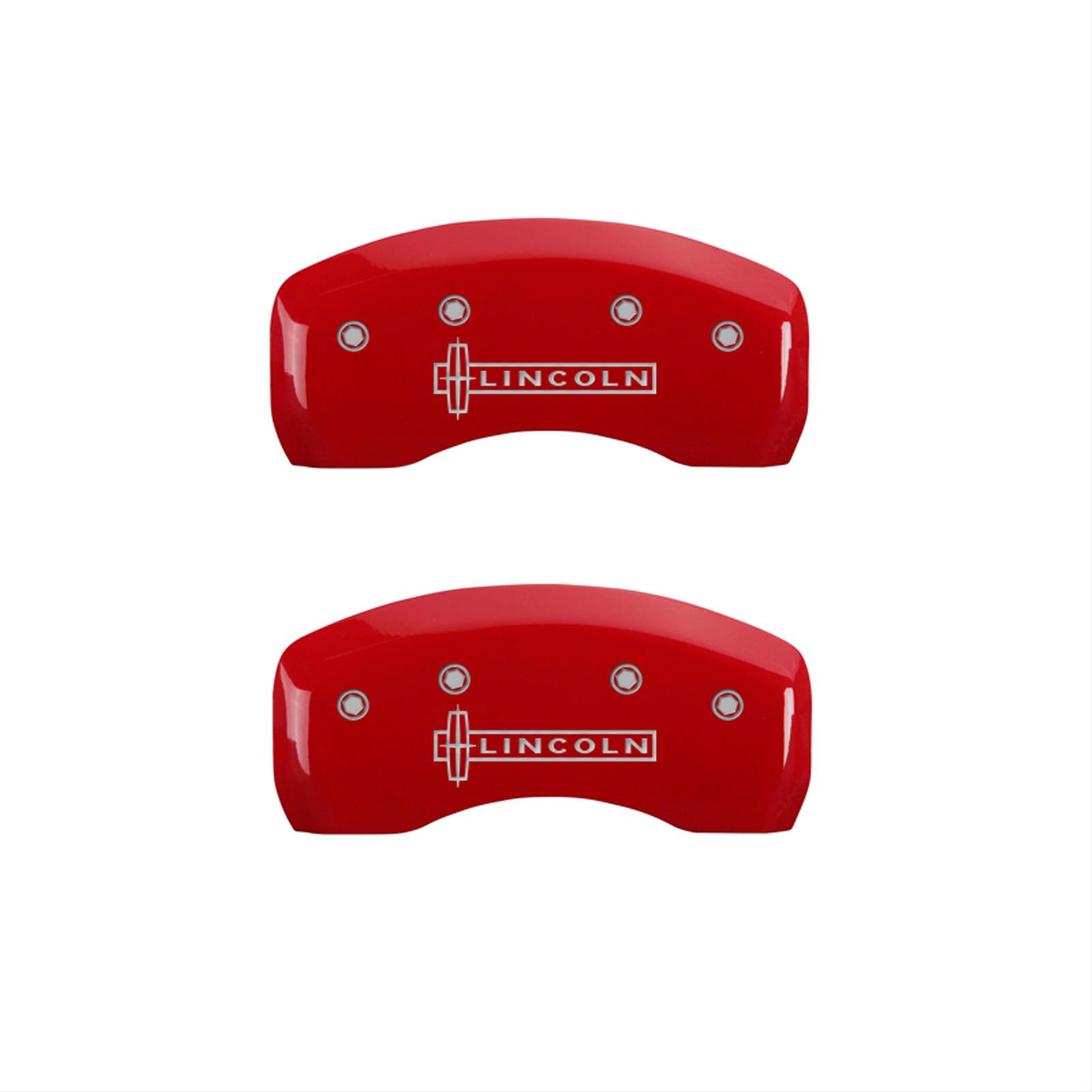 MGP 4 Caliper Covers Engraved Front & Rear Lincoln Red finish silver ch thumbnail 2