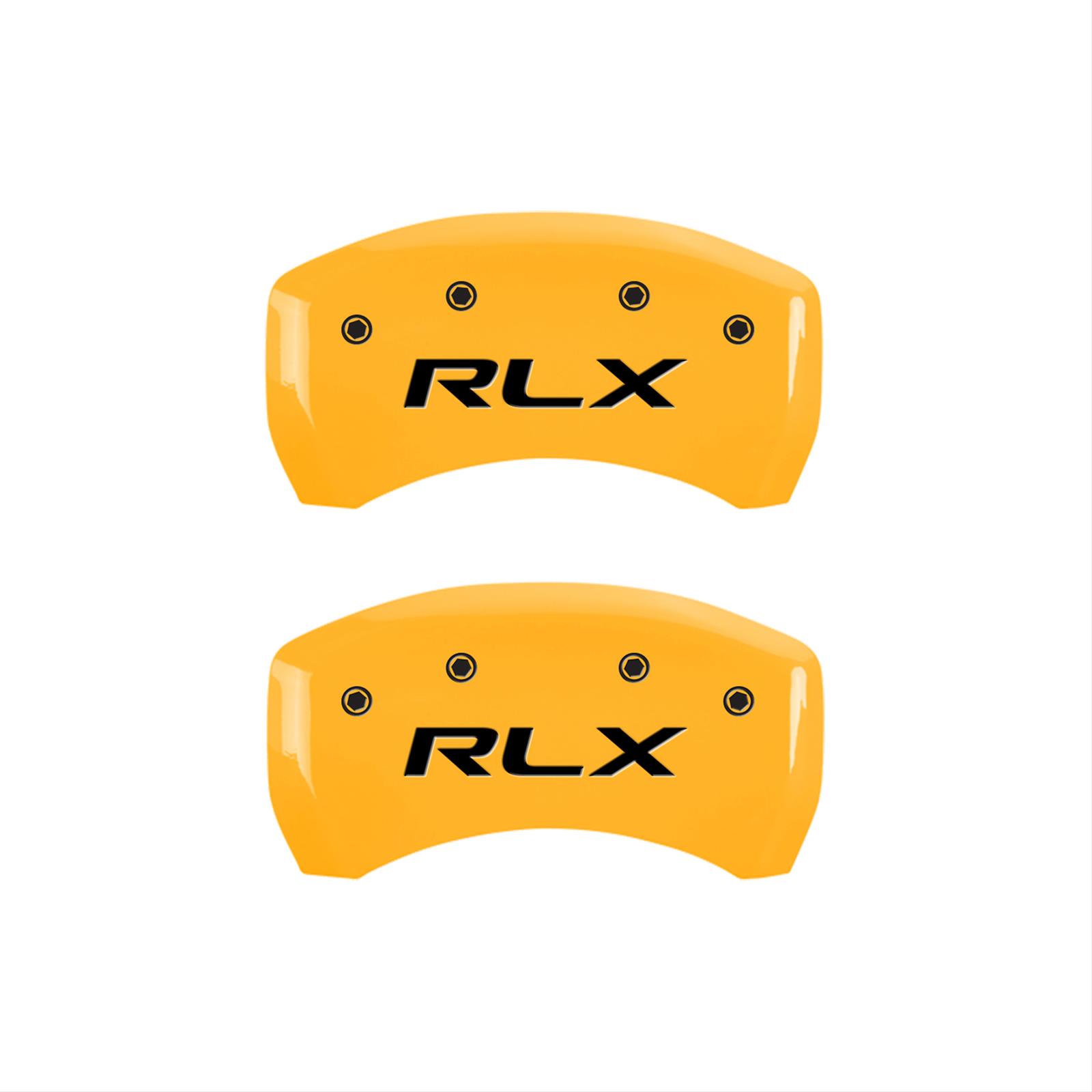 MGP 4 Caliper Covers Engraved Front Acura Engraved Rear RLX Yellow finish black ch thumbnail 2