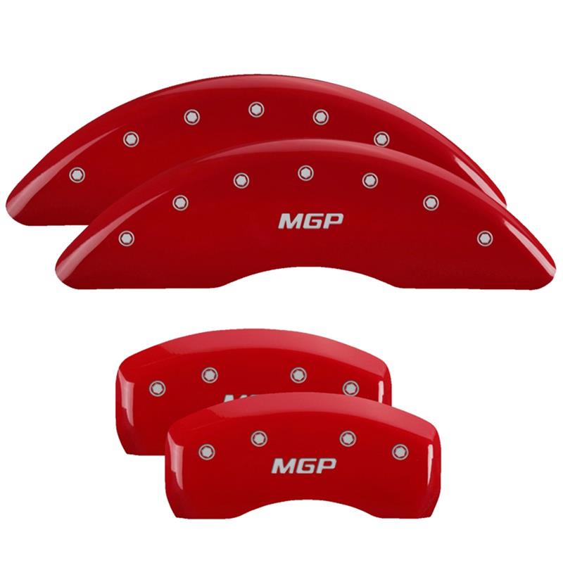 MGP 4 Caliper Covers Engraved Front and Rear: Red Powder Coat Finish, Silver Characters