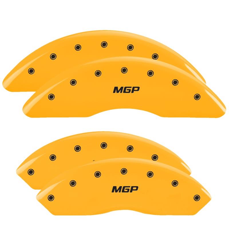MGP Yellow Caliper Covers for 2017-2019 XE - 41114SMGPYL Brake Covers, Clip-on, Aluminum, Powdercoated, Logo, Jaguar, Set of 4