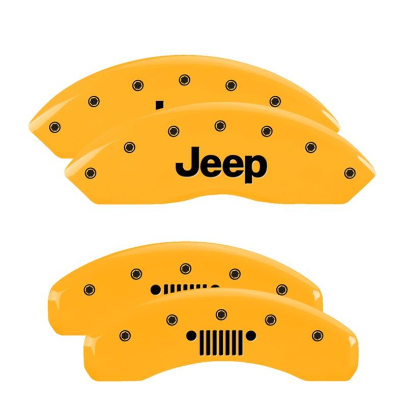 MGP 4 Caliper Covers Engraved Front JEEP Engraved Rear JEEP Grill logo Yellow finish black ch thumbnail 3