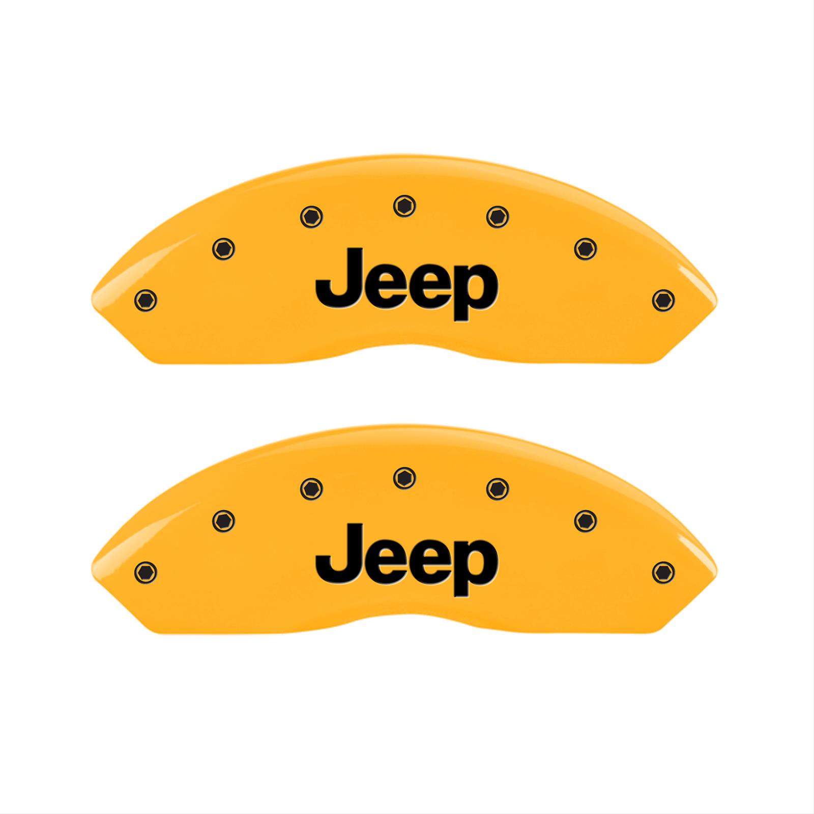 MGP 4 Caliper Covers Engraved Front JEEP Engraved Rear JEEP Grill logo Yellow finish black ch thumbnail 2