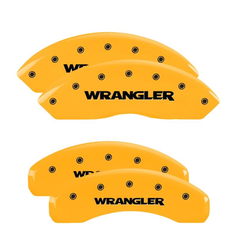 MGP 4 Caliper Covers Engraved Front & Rear WRANGLER Yellow finish black ch thumbnail 3